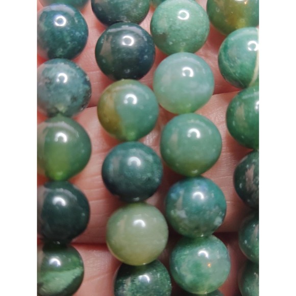 Green Moss Agate Stretch Bracelet 8mm round natural stone w/ felt pouch-B821 - Picture 4 of 12